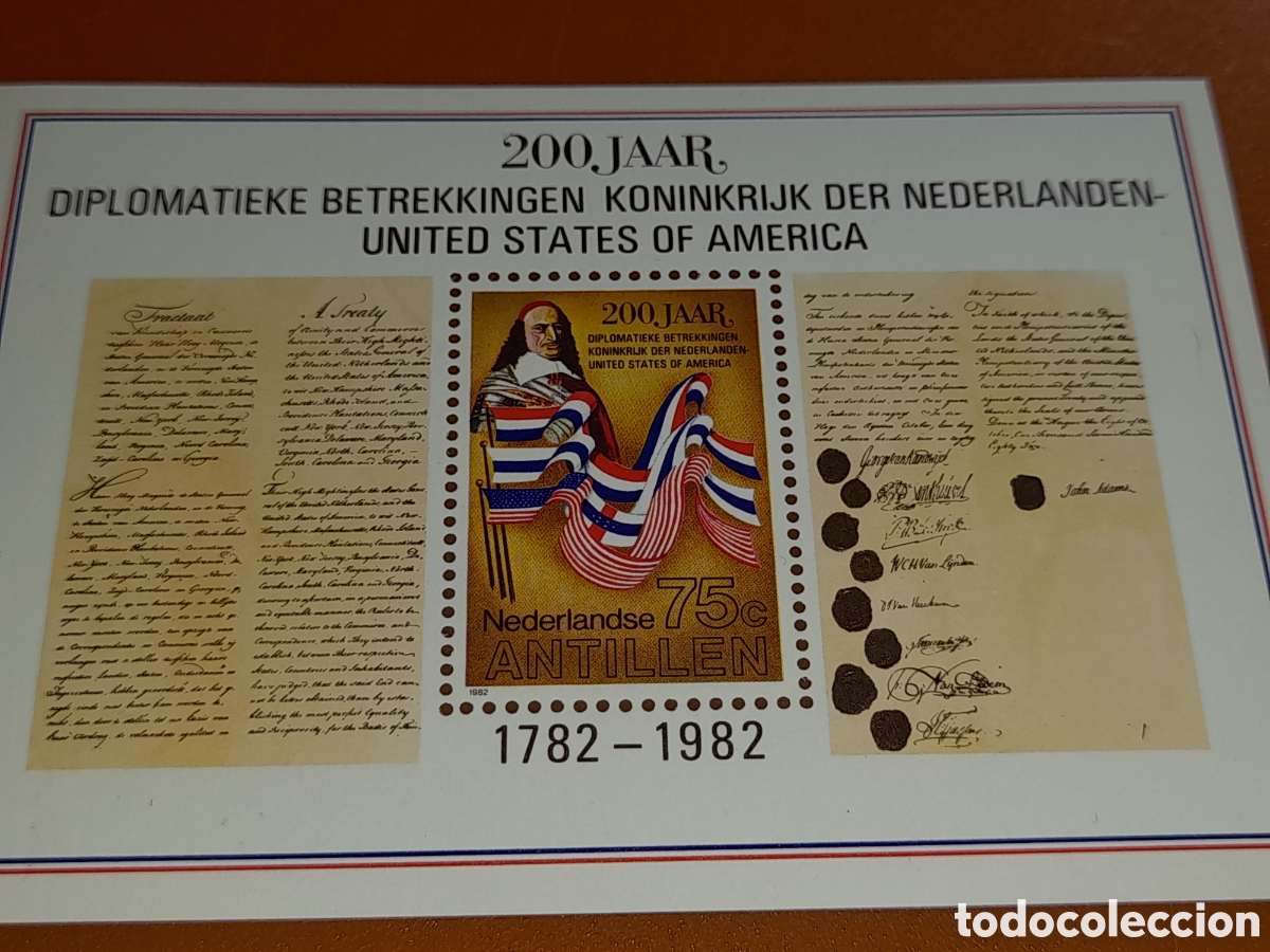 Sellos: HB Antillas Holandesas nuevo 1982. 200Aniv relaciones EE.UU. Bandera. Historia.