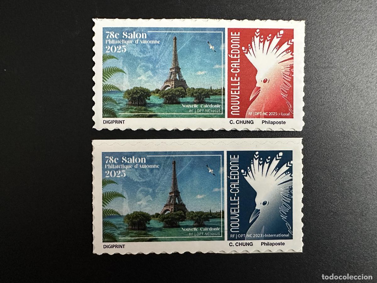 Sellos: Nueva Caledonia 2025 YT? Espect&aacute;culo filat&eacute;lico de oto&ntilde;o Par&iacute;s Torre Eiffel Cagou