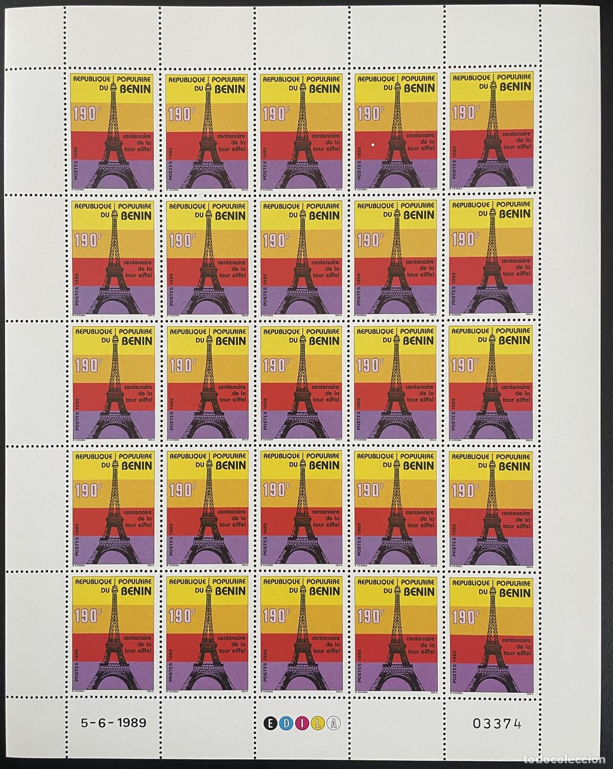 Sellos: Ben&iacute;n 1989 YT 673 a bordo del centenario de la Torre Eiffel Par&iacute;s monumento franc&eacute;s