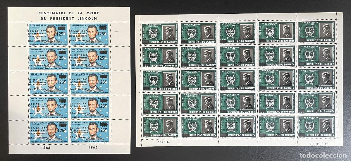 Sellos: Dahomey 1967 YT PA 59-60 tabl&oacute;n sobrecargado Lincoln Kennedy presidentes EE. UU.