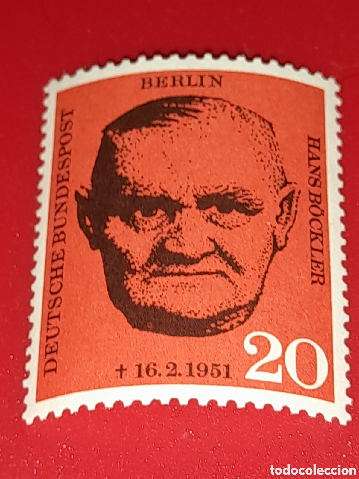 Sellos: Sello Alemania, Berlin nuevo 1961. Hans Bockler. Pol&iacute;tico. L&iacute;der. Historia.