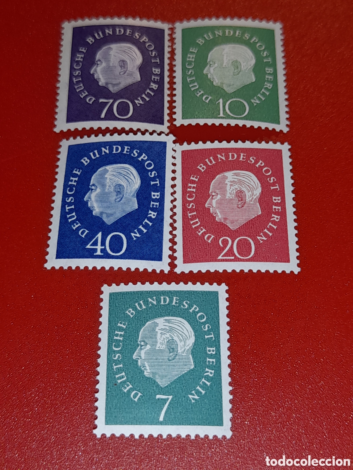 Sellos: Sello Alemania, Berlin nuevo 1959. Theodor Heuss. Primer presidente. L&iacute;der. Jefe estado. Historia