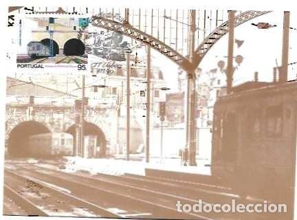 Sellos: Portugal y M&aacute;xima, Centenario de la Estaci&oacute;n Rossio, Locomotora de Vapor, Lisboa 1990 (106)
