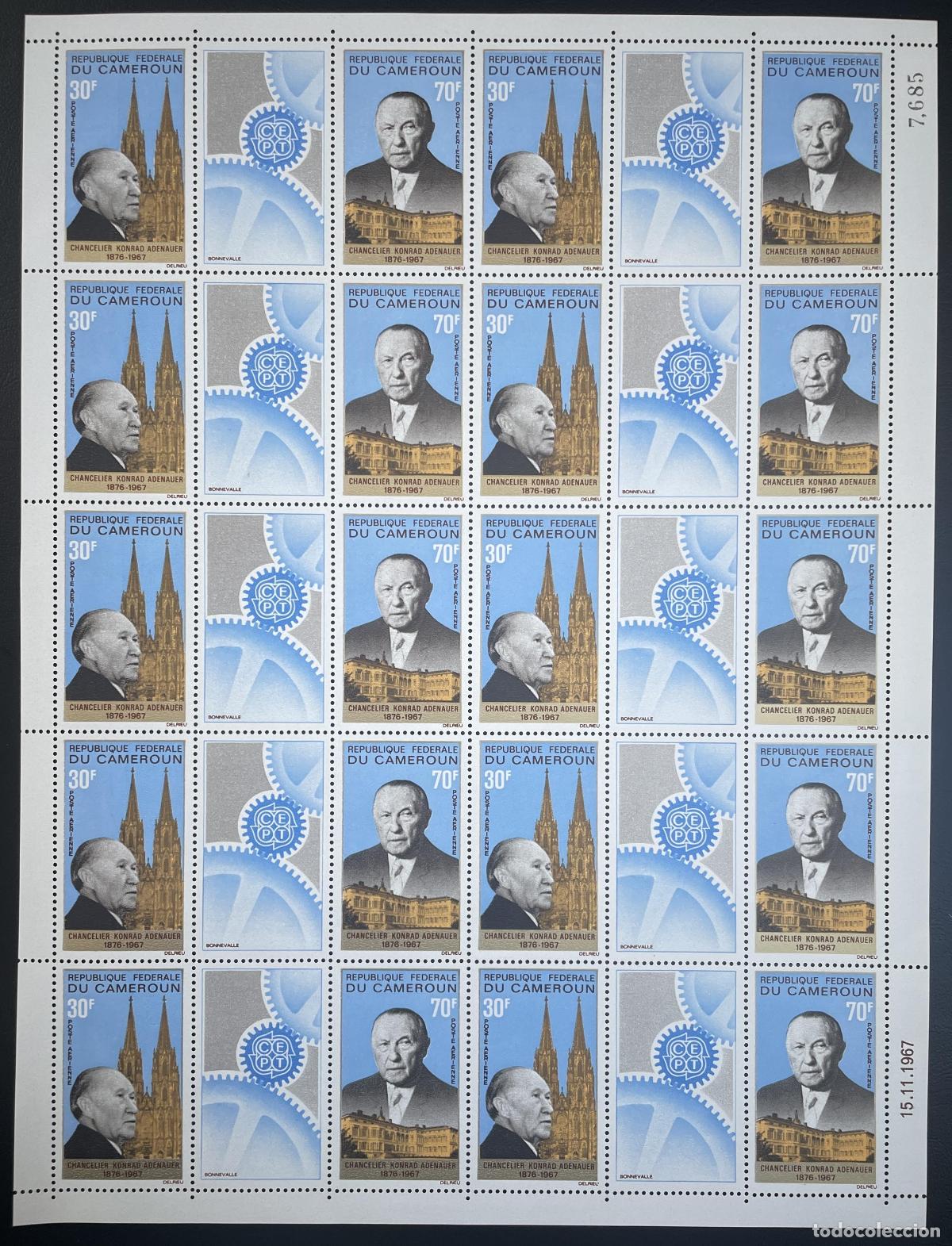 Sellos: Camer&uacute;n 1967 YT PA 107A tabl&oacute;n Konrad Adenauer Canciller K&ouml;lner Dom Politique