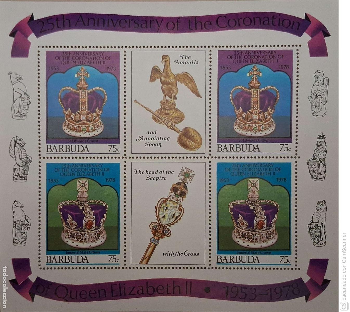 Sellos: Barbuda. 390/95 Aniversario de la coronaci&oacute;n de su Majestad Isabel II, cada valor impreso en pareja