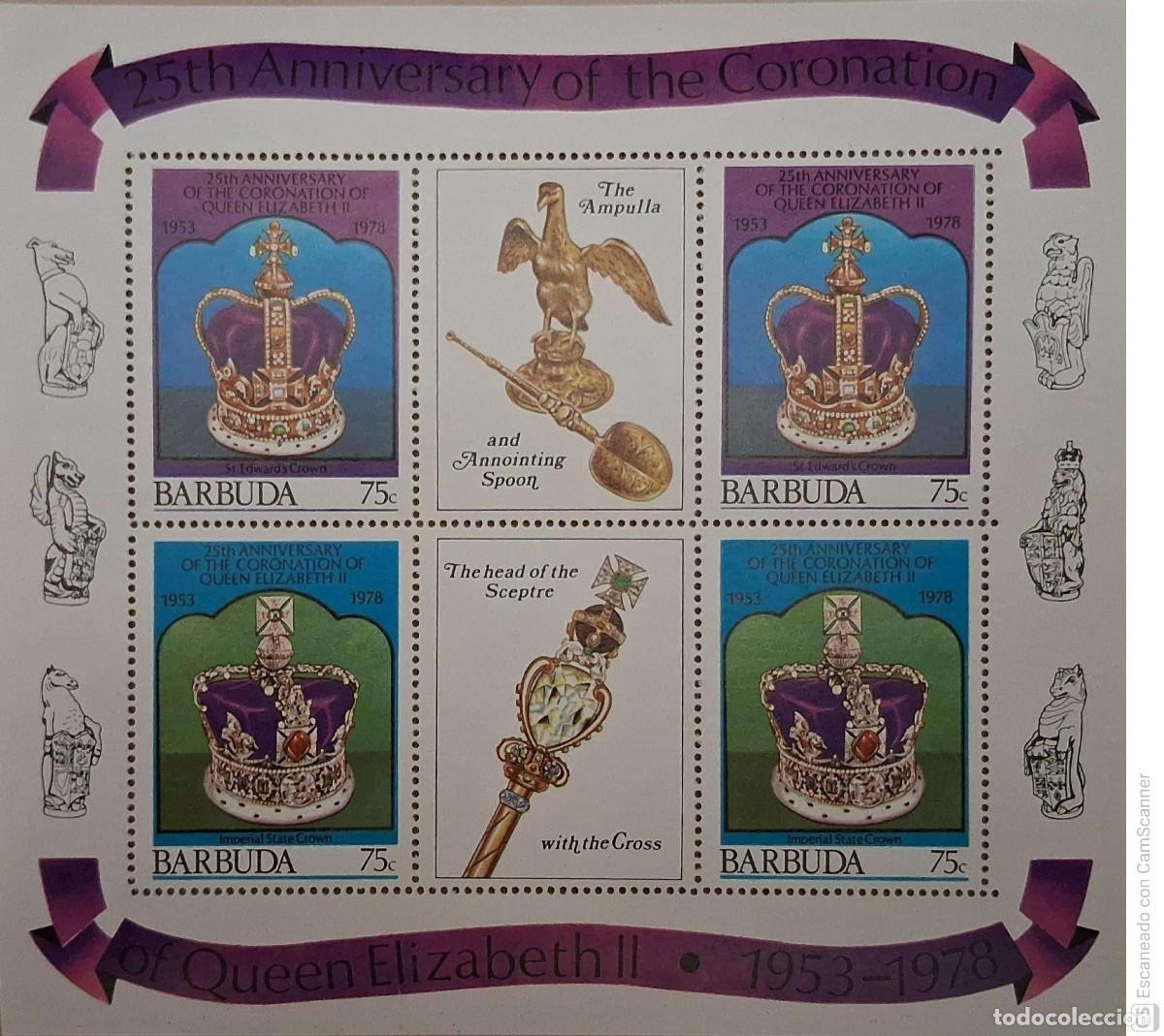 Sellos: Barbuda. 390/95 Aniversario de la coronaci&oacute;n de su Majestad Isabel II, cada valor impreso en pareja