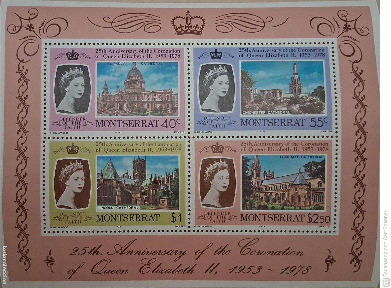 Sellos: Montserrat. HB 16 Aniversario de la coronaci&oacute;n de su Majestad Isabel II. 1978. Sellos nuevos y numer