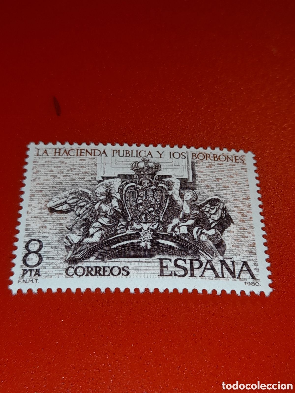 Sellos: Sello Espa&ntilde;a nuevo 1980. Hacienda y Borbones. Escudo. Talla. Escultura. &Aacute;ngel.