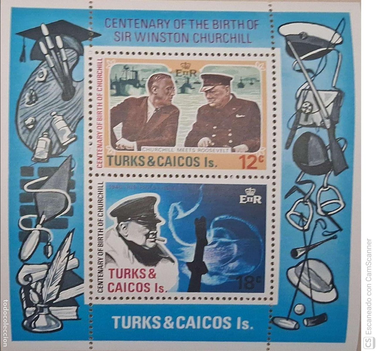 Sellos: Turks & Caicos. HB 4 Centenario del nacimiento de sir Winston Churchill. 1974. Sellos nuevos y numer