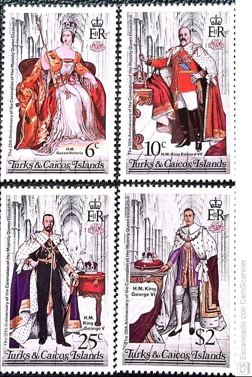 Sellos: Islas Turcas y Caicos. 395/98 25&ordm; Aniversario de la coronaci&oacute;n de su Majestad Elizabeth II. 1978. Se