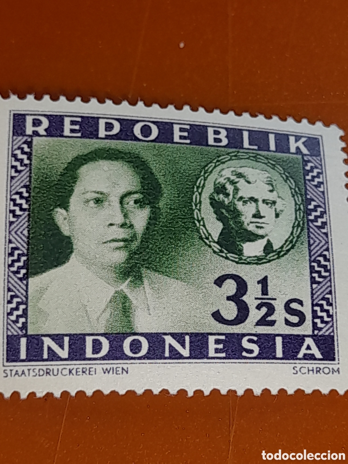 Sellos: Sello (1/24v) Indonesia nuevo 1947-1948. Inscripcion Repoeblik. Jefes estado. T. Jefferson. L&iacute;der.
