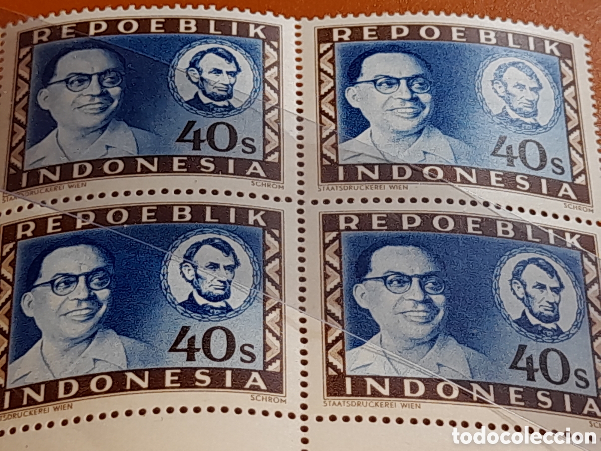 Sellos: Sello (1/24v) Indonesia nuevo 1947-1948. Mohammad Hatta. Abraham Lincoln. Jefes estado. L&iacute;der. Polit