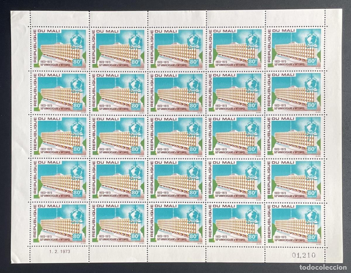 Sellos: Mali 1973 YT 204 bloque 50 aniversario Interpol sede globo