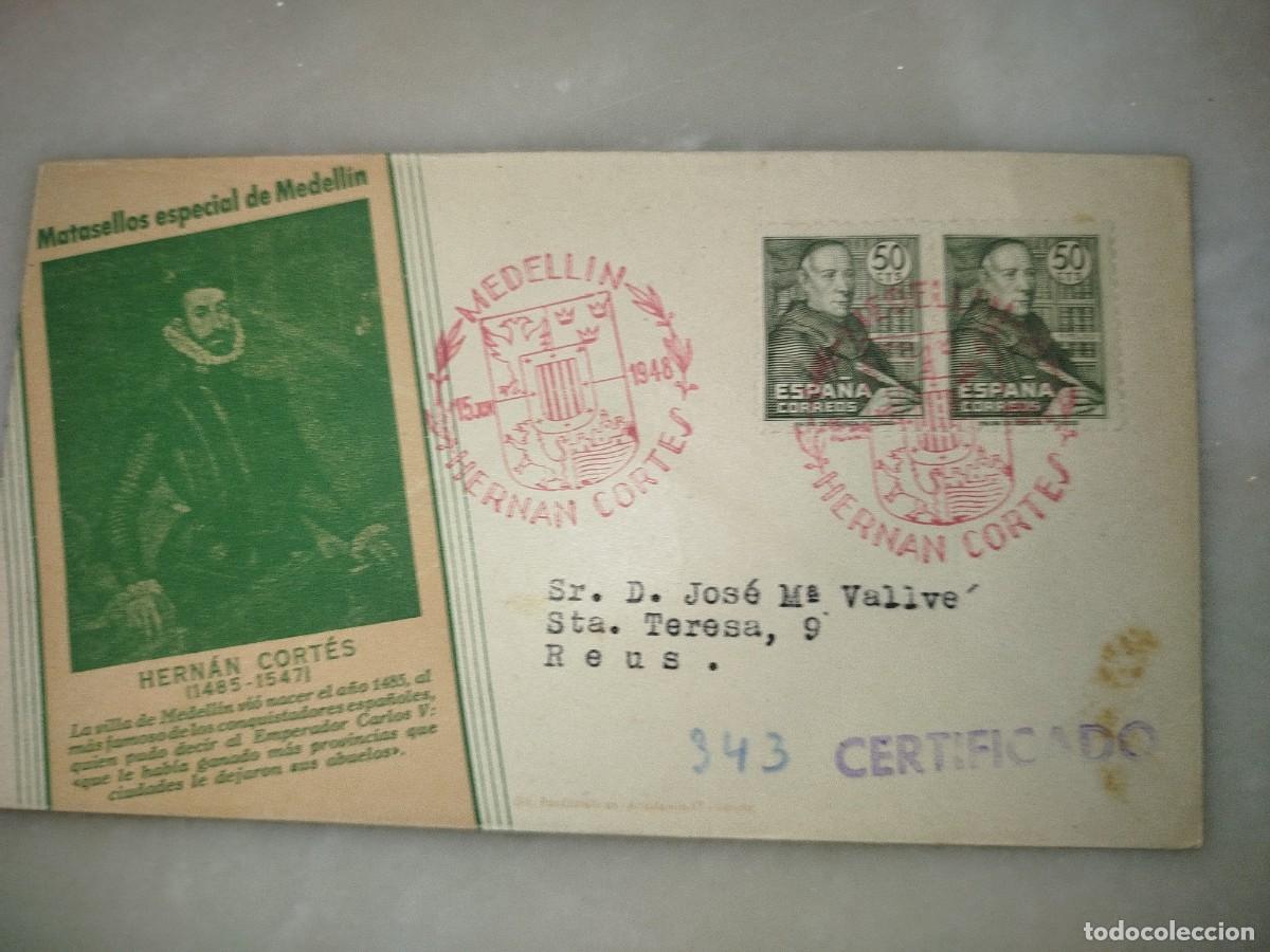 Sellos: SOBRE MEDELLIN HERNAN CORTES 1948 SELLO PADRE BENITO FEIJOO