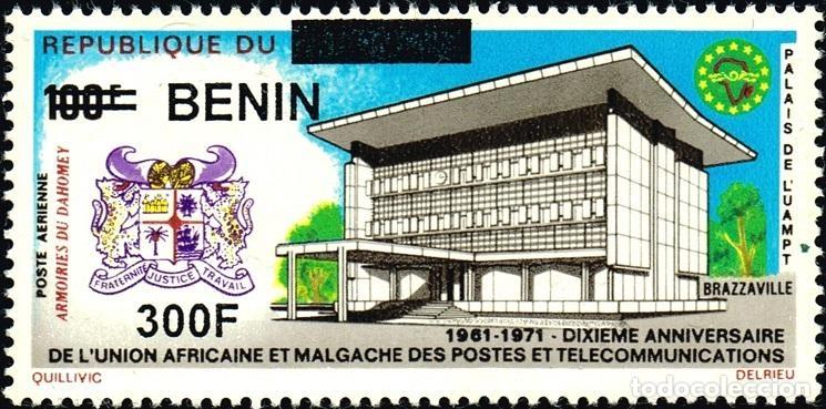 Sellos: Ben&iacute;n 2009 Mi. 1563 sobrecargado UAMPT Brazzaville armas Dahomey