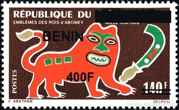 Sellos: Ben&iacute;n 2009 Mi. 1585 sobrecargado Emblemas Reyes Abomey Gl&eacute;l&eacute; le&oacute;n