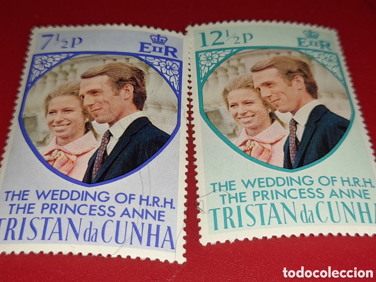 Sellos: Sello Tristan Acu&ntilde;a nuevo 1973. Boda princesa Ana y Mark. Monarqu&iacute;as. Historia. Reyes.