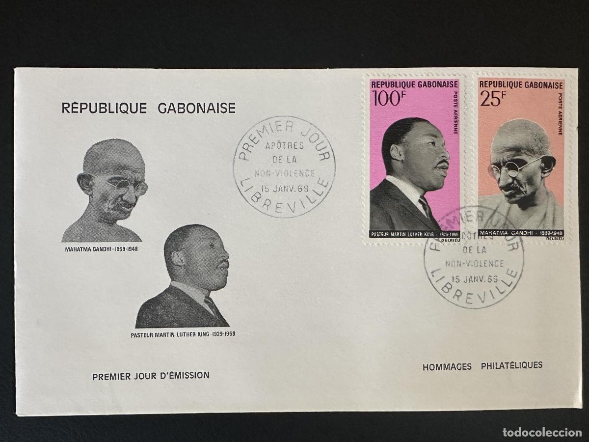Sellos: Gab&oacute;n 1969 Mi. 321/324 FDC Gandhi Martin Luther King No-Violencia