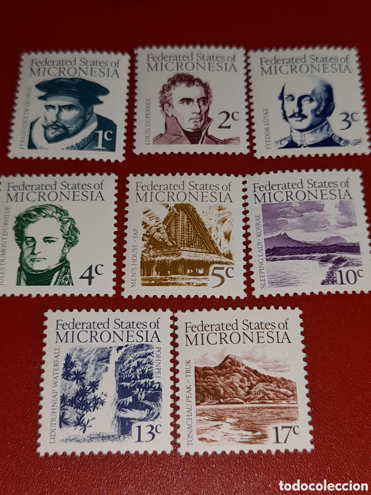 Sellos: Sello Micronesia nuevo 1984. Historia. Cultura. Pedro Quiros. Exploradores. Casa. Naturaleza. Monta