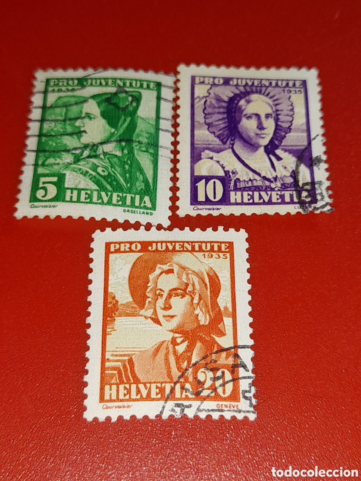 Sellos: Sello (3/4v) Suiza mtdo/bgra 1935. Pro juventud. Atuendos regionales. Folclore. Disfraz.