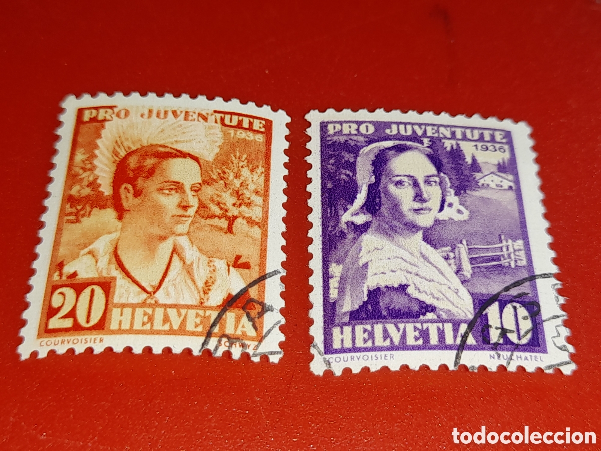 Sellos: Sello (2/4v) Suiza mtdo 1936. Pro juventud. Atuendos regionales. Folclore. Franciscano. Educaci&oacute;n.