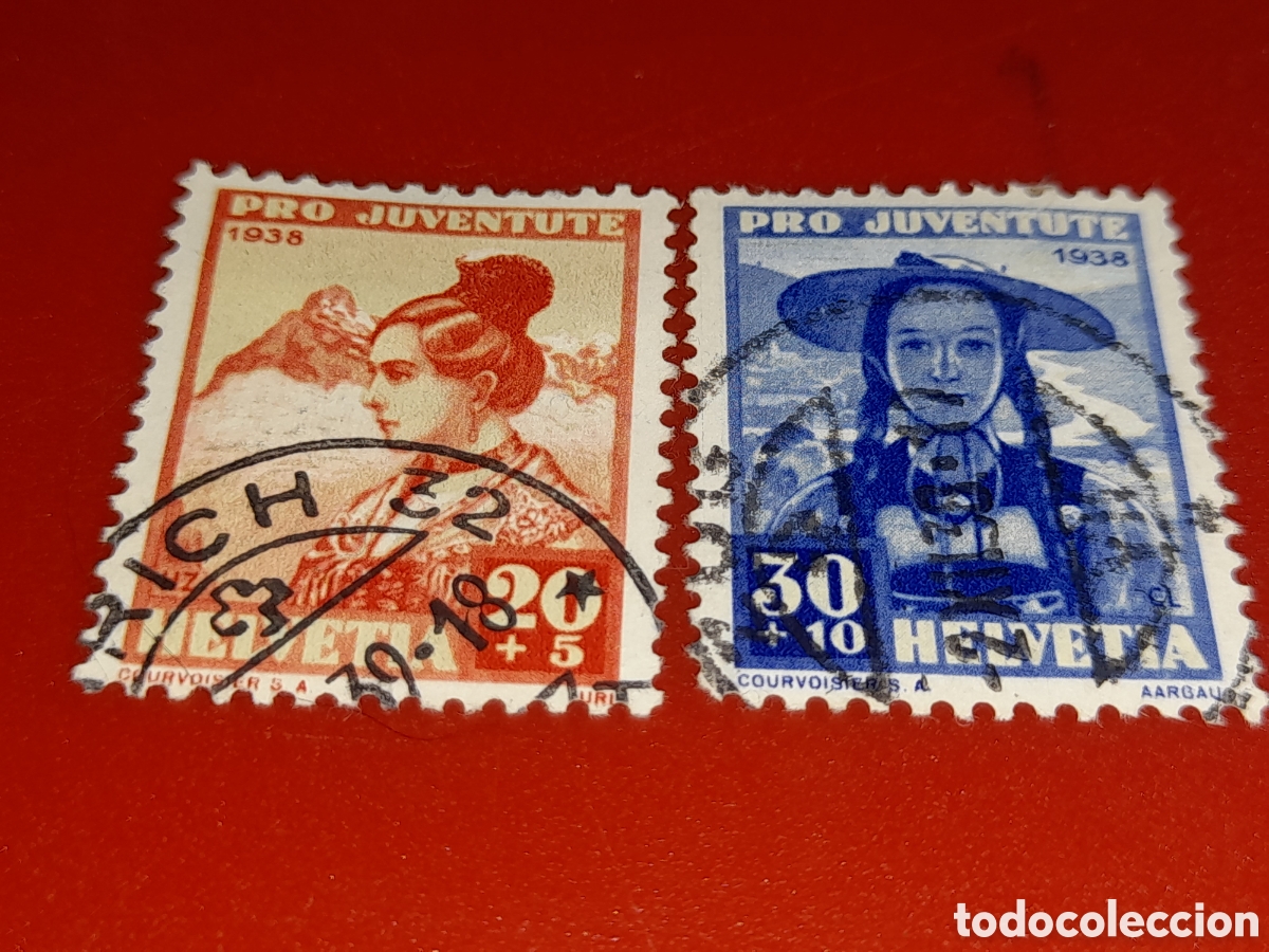 Sellos: Sello (2/4v) Suiza mtdo/bgra 1938. Pro juventud. Atuendos regionales. Folclore. Disfraz