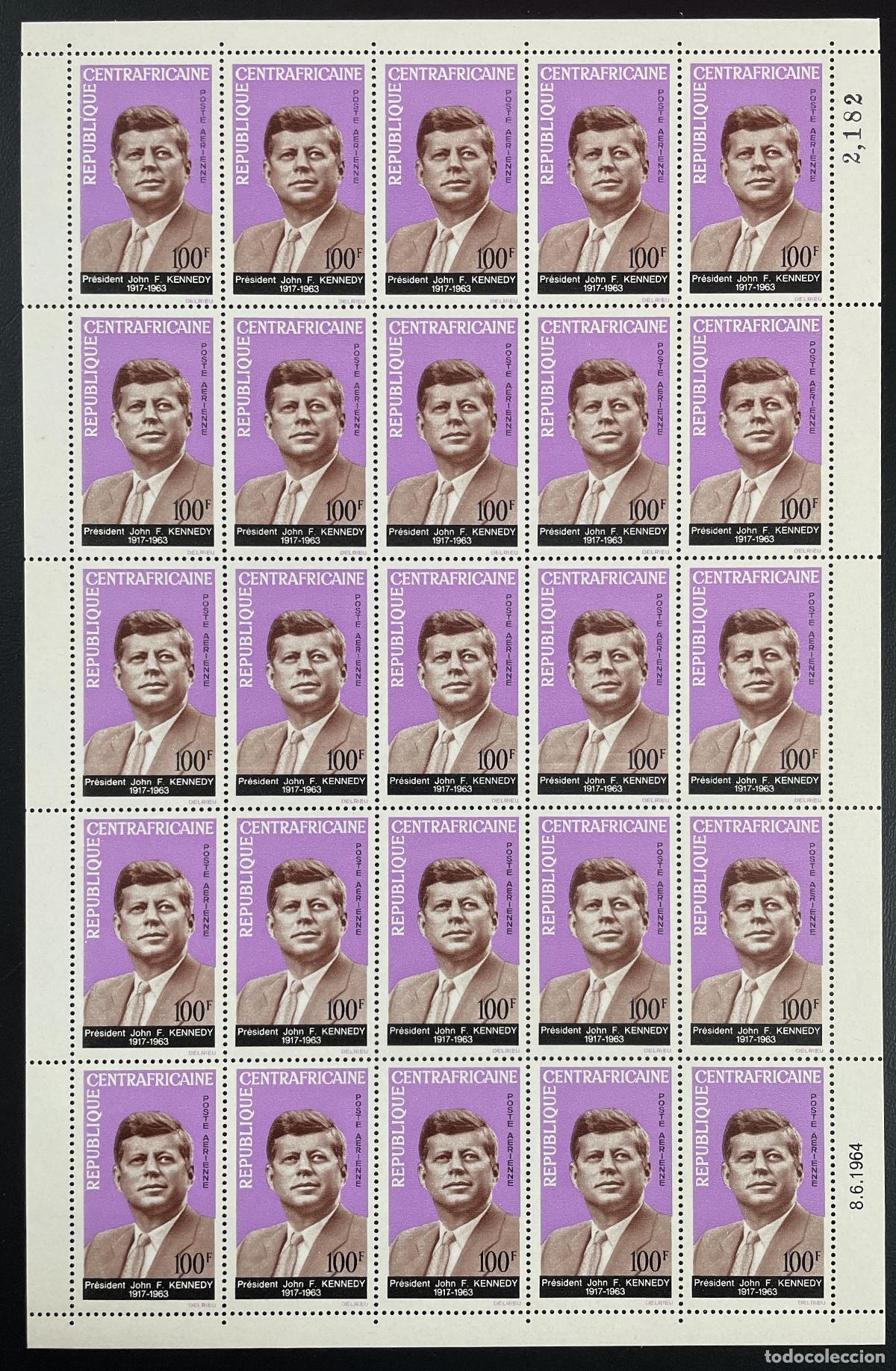 Sellos: Centroafricano 1964 YT PA 26 tabl&oacute;n John F. Kennedy presidente Estados Unidos pol&iacute;tica JFK