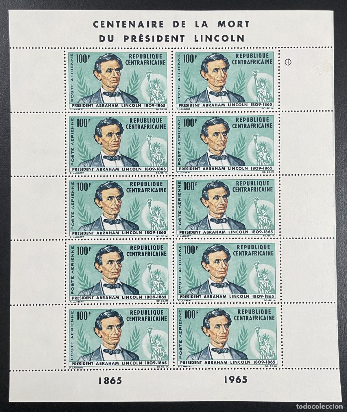 Sellos: Centroafricano 1965 YT PA 31 tabl&oacute;n Muere Abraham Lincoln presidente de EE. UU.