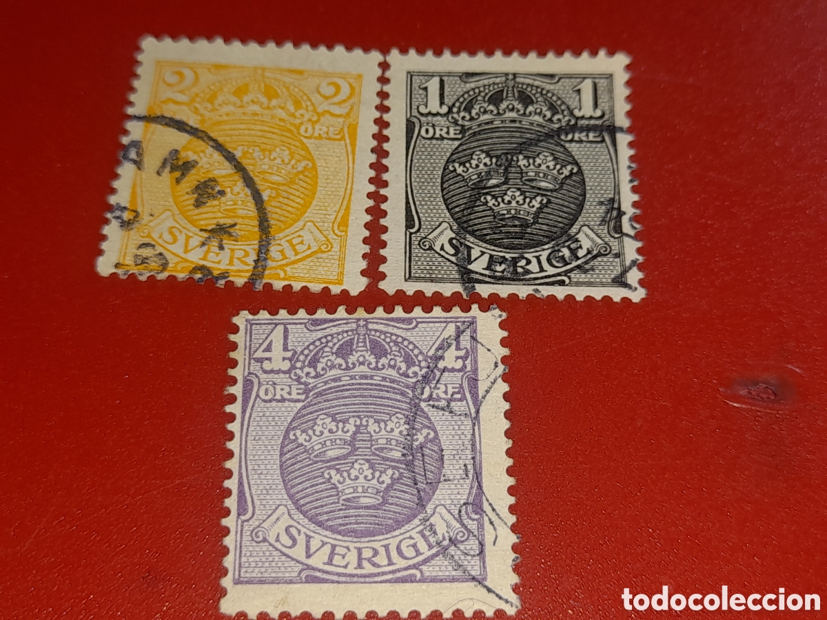 Sellos: Sello Suecia mtdo/uso 1919 - 1911. Escudo armas. Corona. Militar.