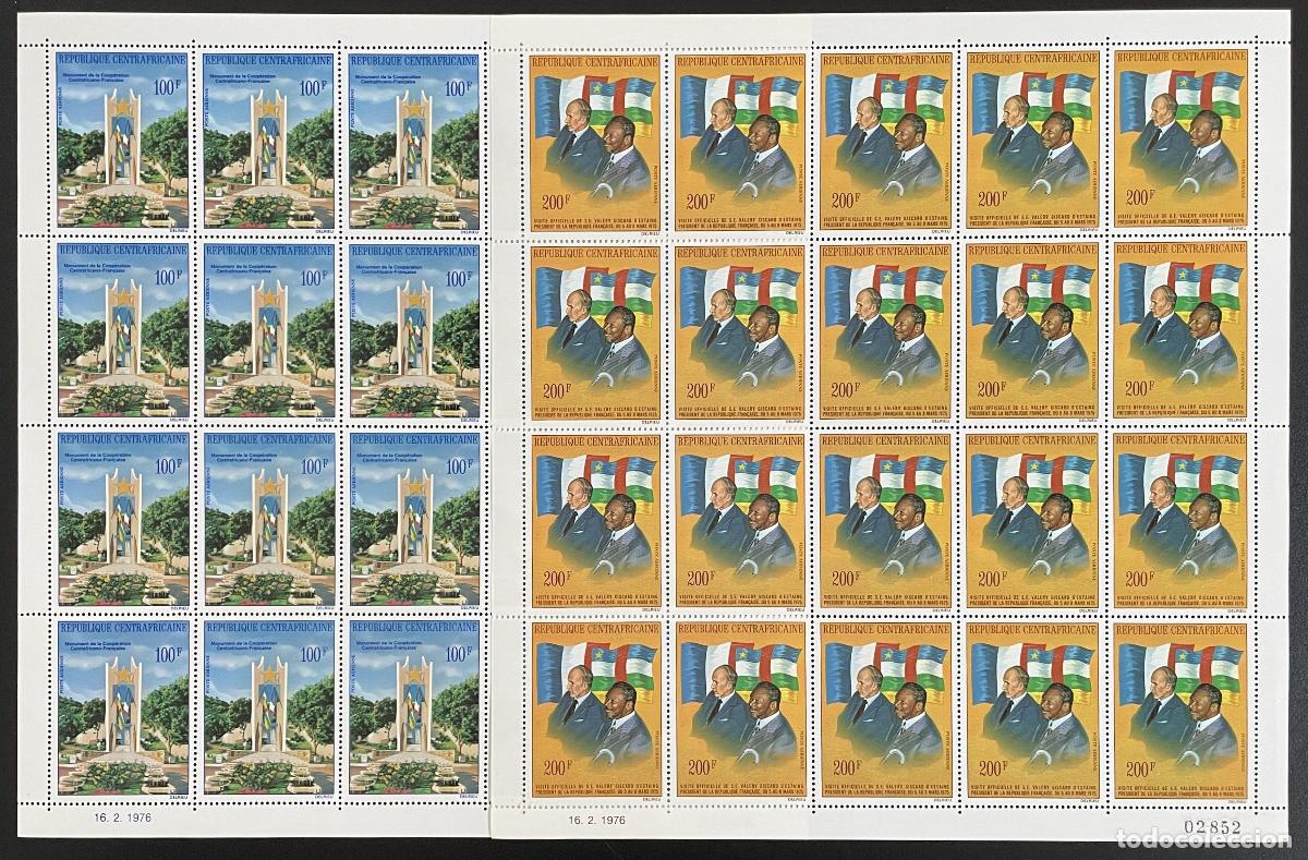 Sellos: Centroafricano 1976 YT PA 138-139 tabl&oacute;n monumento a los l&iacute;deres independentistas