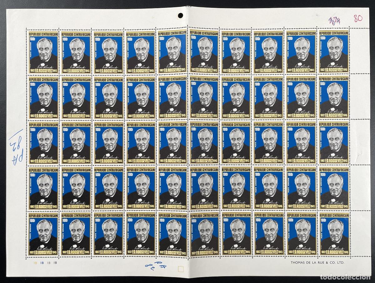 Sellos: Rep&uacute;blica Centroafricana 1970 YT PA 82 tabl&oacute;n Franklin D. Roosevelt presidente EE. UU.