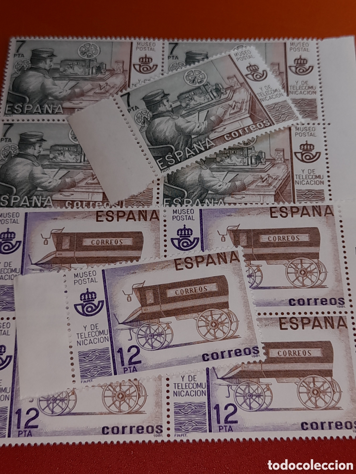 Sellos: Sello Espa&ntilde;a nuevo 1981. Museo postal. Historia. Carruaje. Carreta. Uniforme. Cartero. Oficina Morse