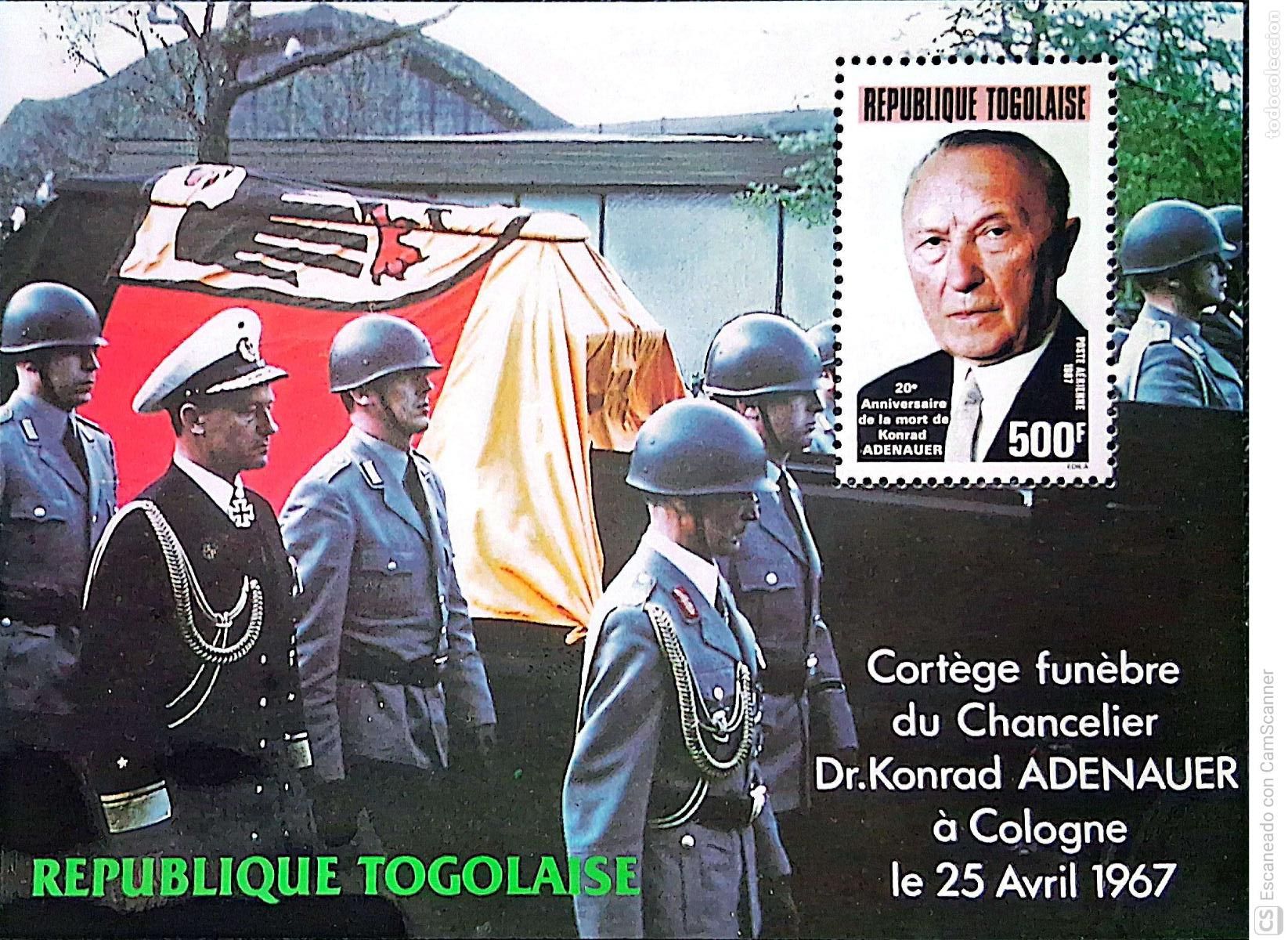 Sellos: Togo. HB 261 Aniversario de la muerte del Canciller Konrad Adenauer: Retrato del Canciller. 1987. Se