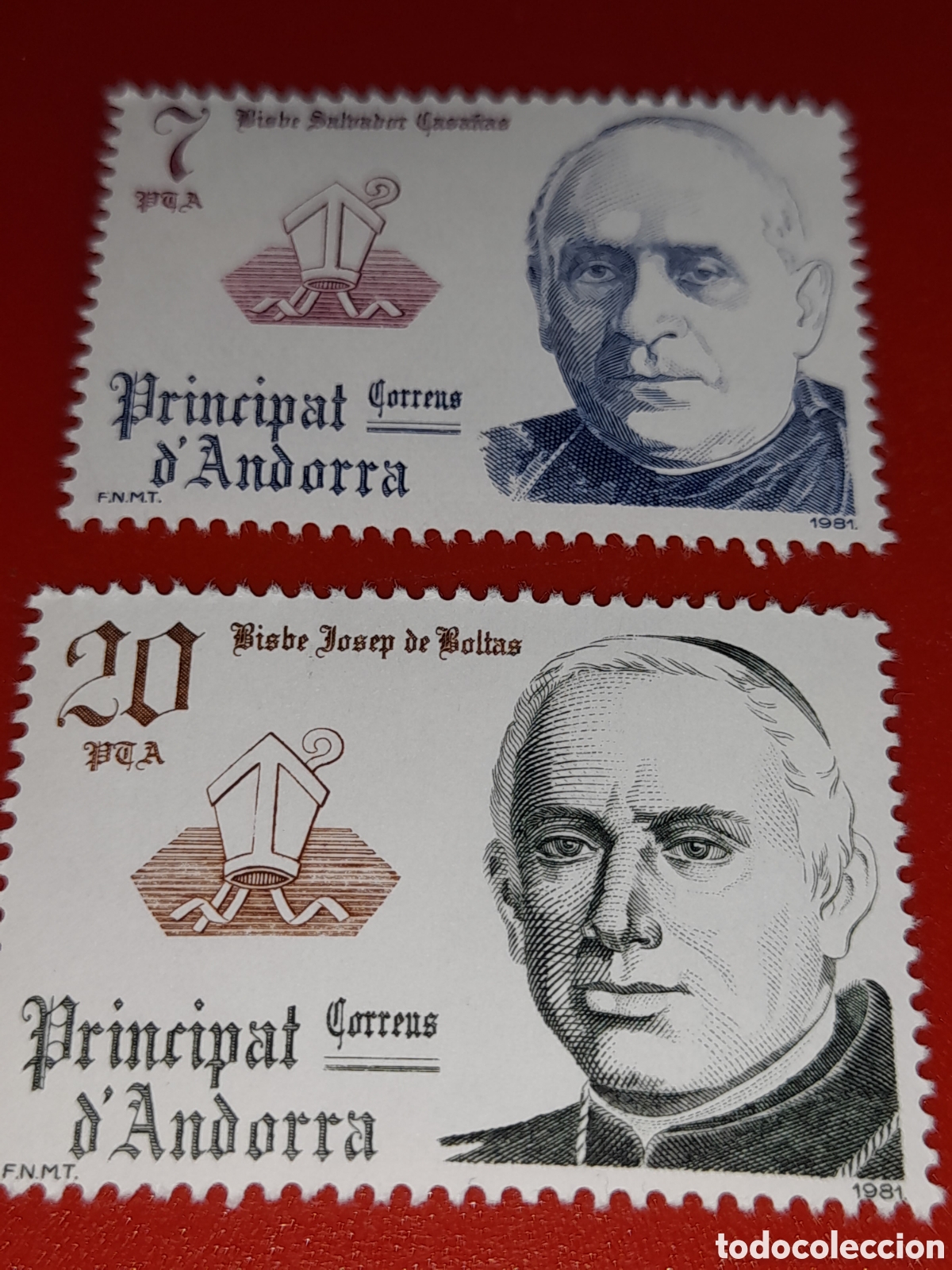 Sellos: Sello Andorra Espa&ntilde;ola nuevo 1981. Coprincipes de Andorra. Salvador Casa&ntilde;as. Clero. Religi&oacute;n. Josep