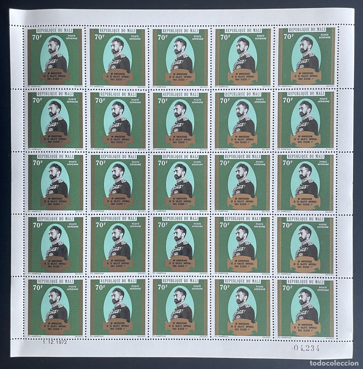 Sellos: Mali 1972 YT PA 169 bloque Haile Selassie aniversario emperador