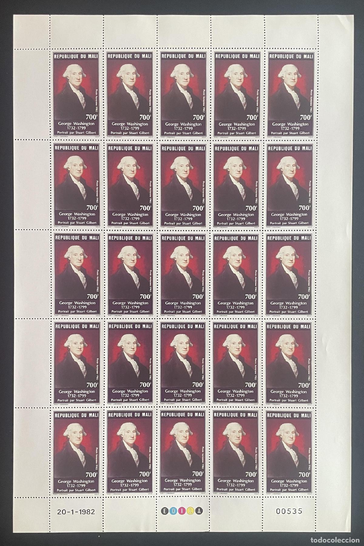 Sellos: Mali 1982 YT PA 438 tabl&oacute;n George Washington presidente USA retrato