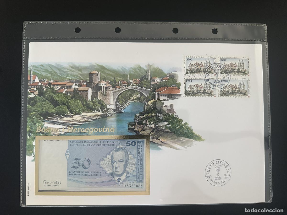 Sellos: Bosnia Herzegovina FDC Philswiss 1993 billete 50 Pfeniga Orasje
