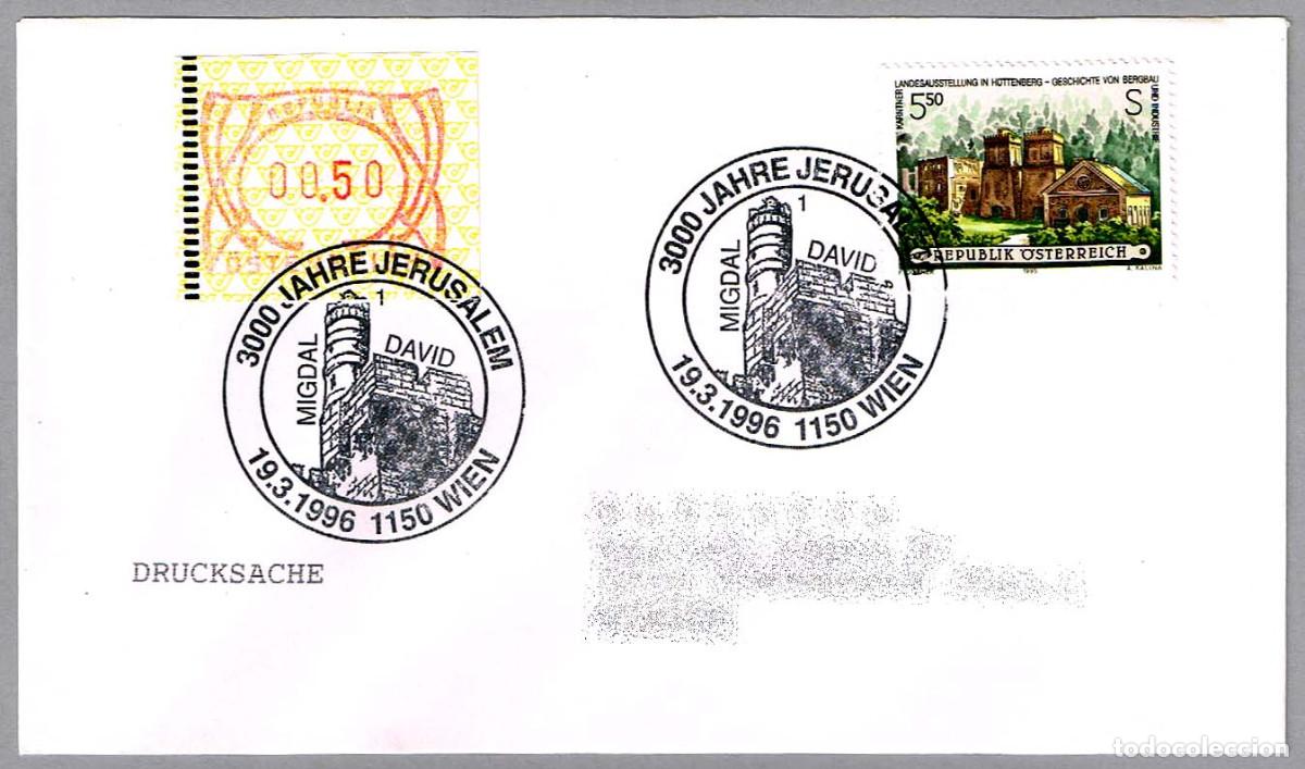 Sellos: Matasellos 3000 A&Ntilde;OS DE JERUSALEM - TORRE DE DAVID - MIGDAL DAVID. Wien, Austria, 1996