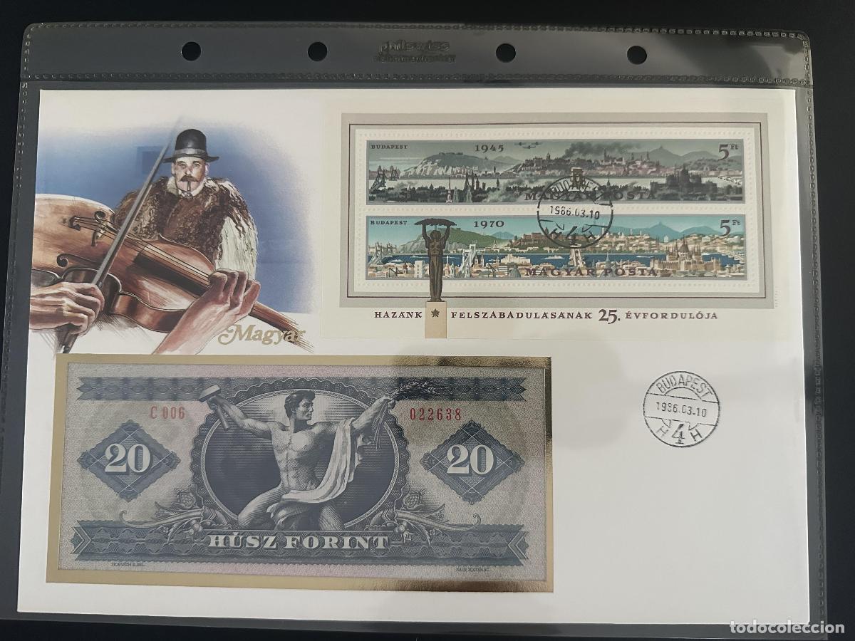 Sellos: Hungr&iacute;a sobre numism&aacute;tico 20 Forint bloque Budapest 1986