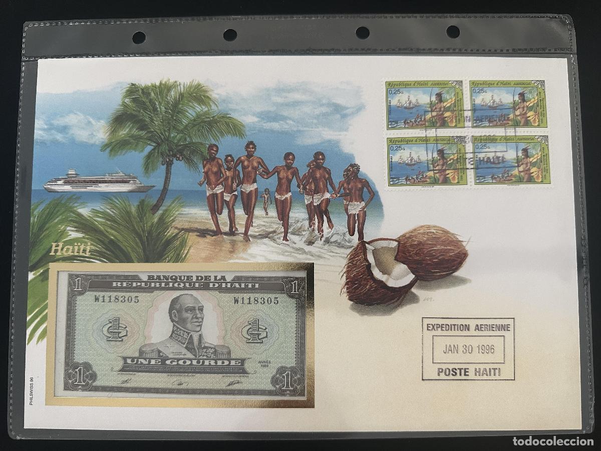 Sellos: Hait&iacute; 1996 sobre numism&aacute;tico billete 1 Gourde sellos Am&eacute;rica