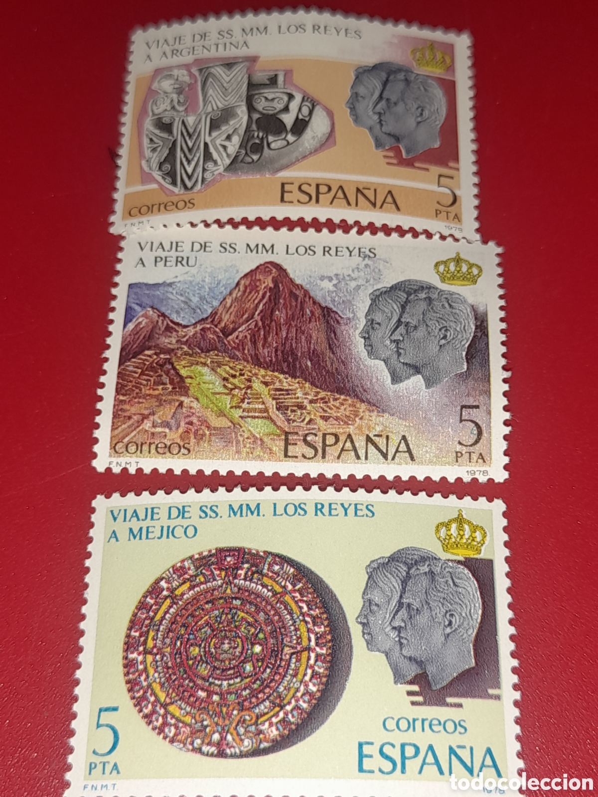 Sellos: Sello Espa&ntilde;a nuevo 1978. Visita Reyes Hispanoam&eacute;rica. Moneda. Numism&aacute;tica. Arqueologia. Monta&ntilde;a. Ar