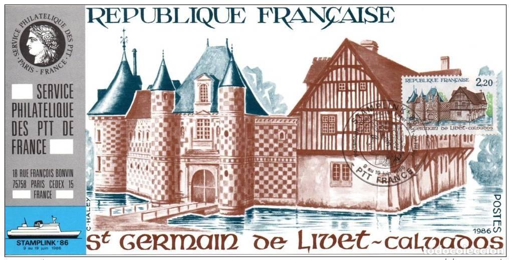 Sellos: 027 Tarjeta de exposici&oacute;n oficial Stamplink 1986 France FDC St-Germain Livet