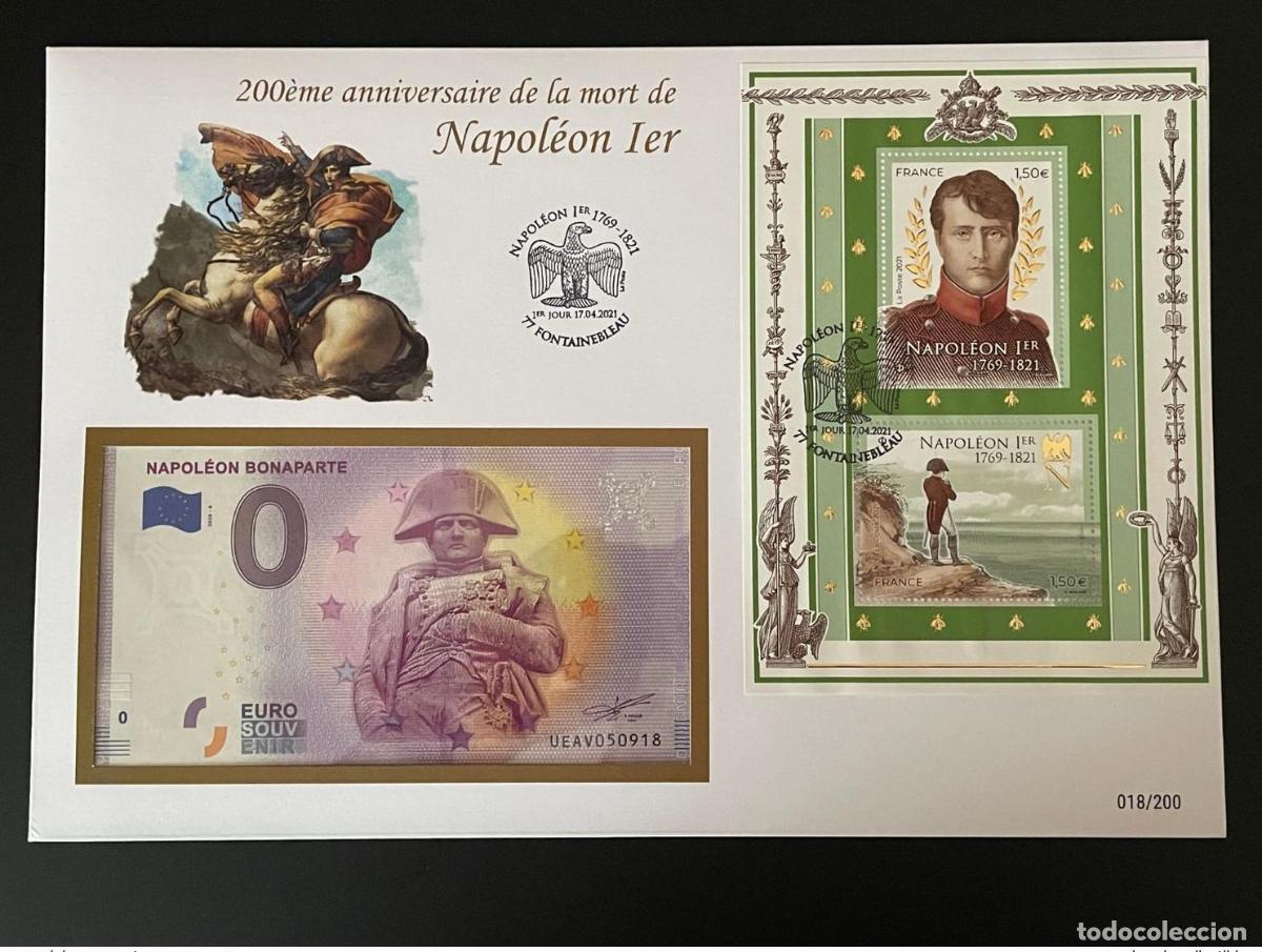 Sellos: Funda para billetes de recuerdo en euros Francia Napole&oacute;n I Bonaparte 2021 Fontainebleau