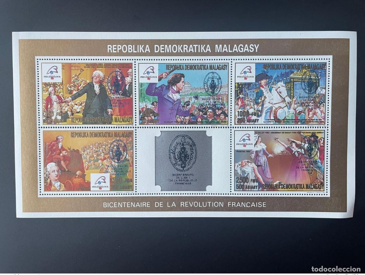 Sellos: Madagascar 1989/1993 Min. 1552 - 1556 Kb Blue Surch. Revoluci&oacute;n francesa de 1789