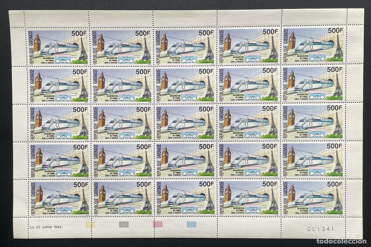 Sellos: Gab&oacute;n 1994 YT PA 291 bloque T&uacute;nel Mancha Shuttle Big Ben Eiffel