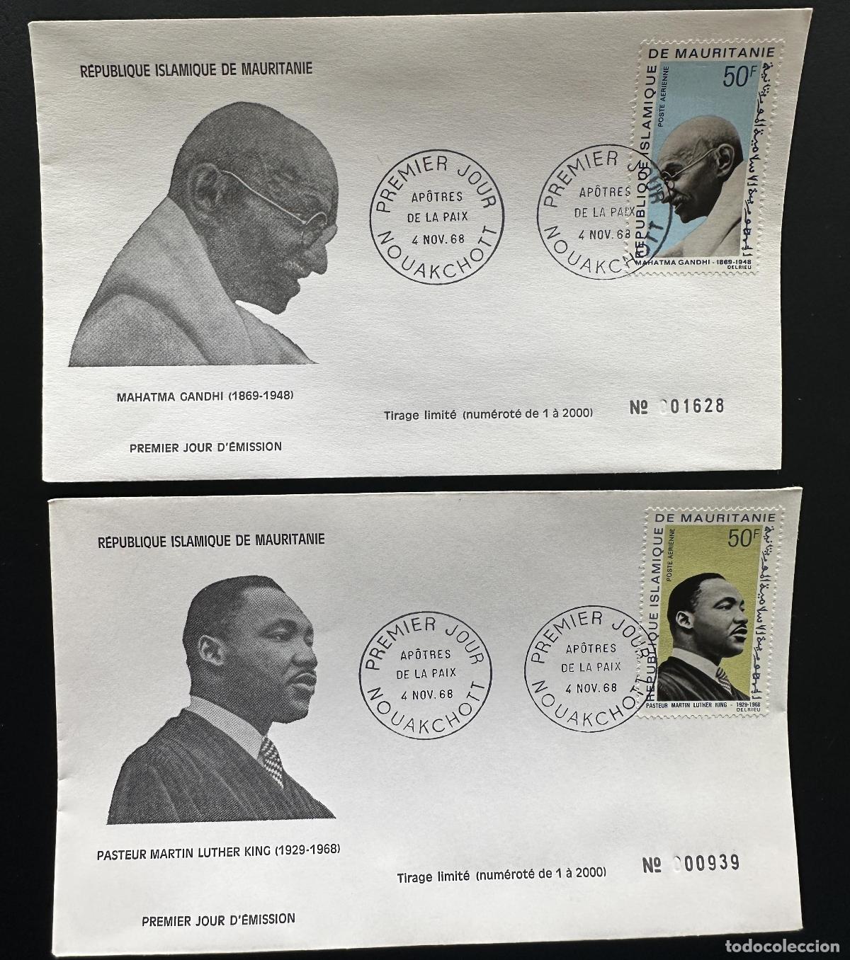 Sellos: Mauritania 1968 YT PA 81 82 FDC Gandhi Martin Luther King paz no violencia