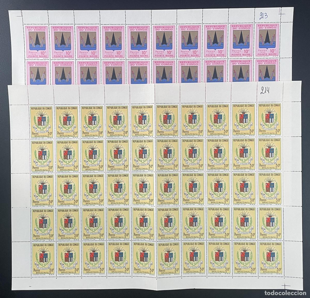 Sellos: Congo 1967 YT 213-214 tabl&oacute;n escudo de armas Pointe-Noire Rep&uacute;blica Brazzaville