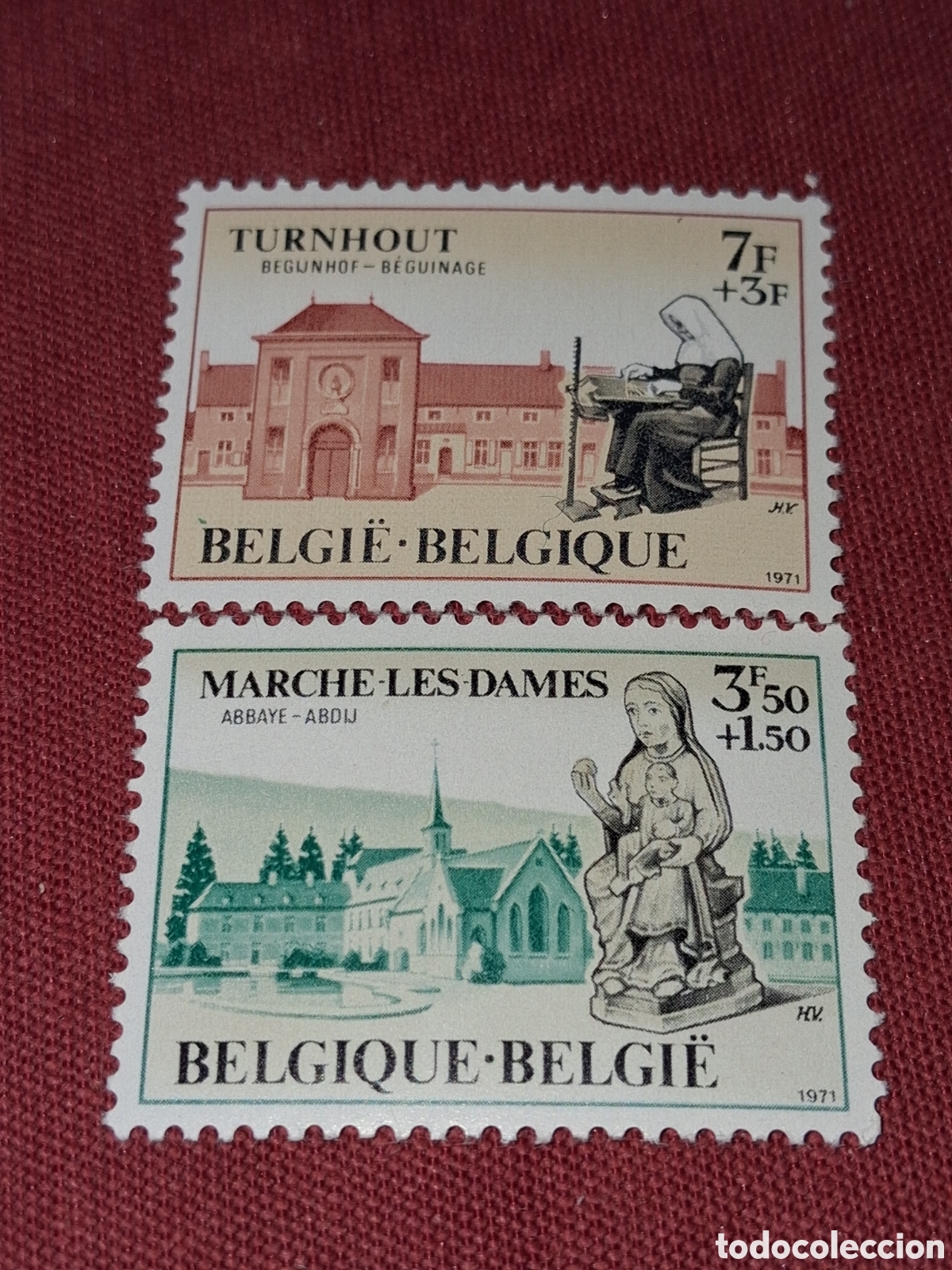 Sellos: Sello B&eacute;lgica nuevo 1971. Serie culturas. Arquitectura. Monja. Catedral. Iglesia. Virgen