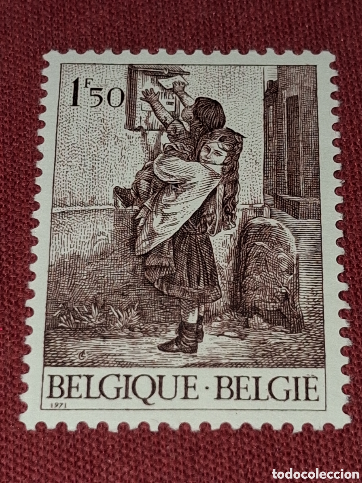 Sellos: Sello B&eacute;lgica nuevo 1971. Filatelia y juventud. Infancia. Coleccionismo. Buz&oacute;n. Historia.