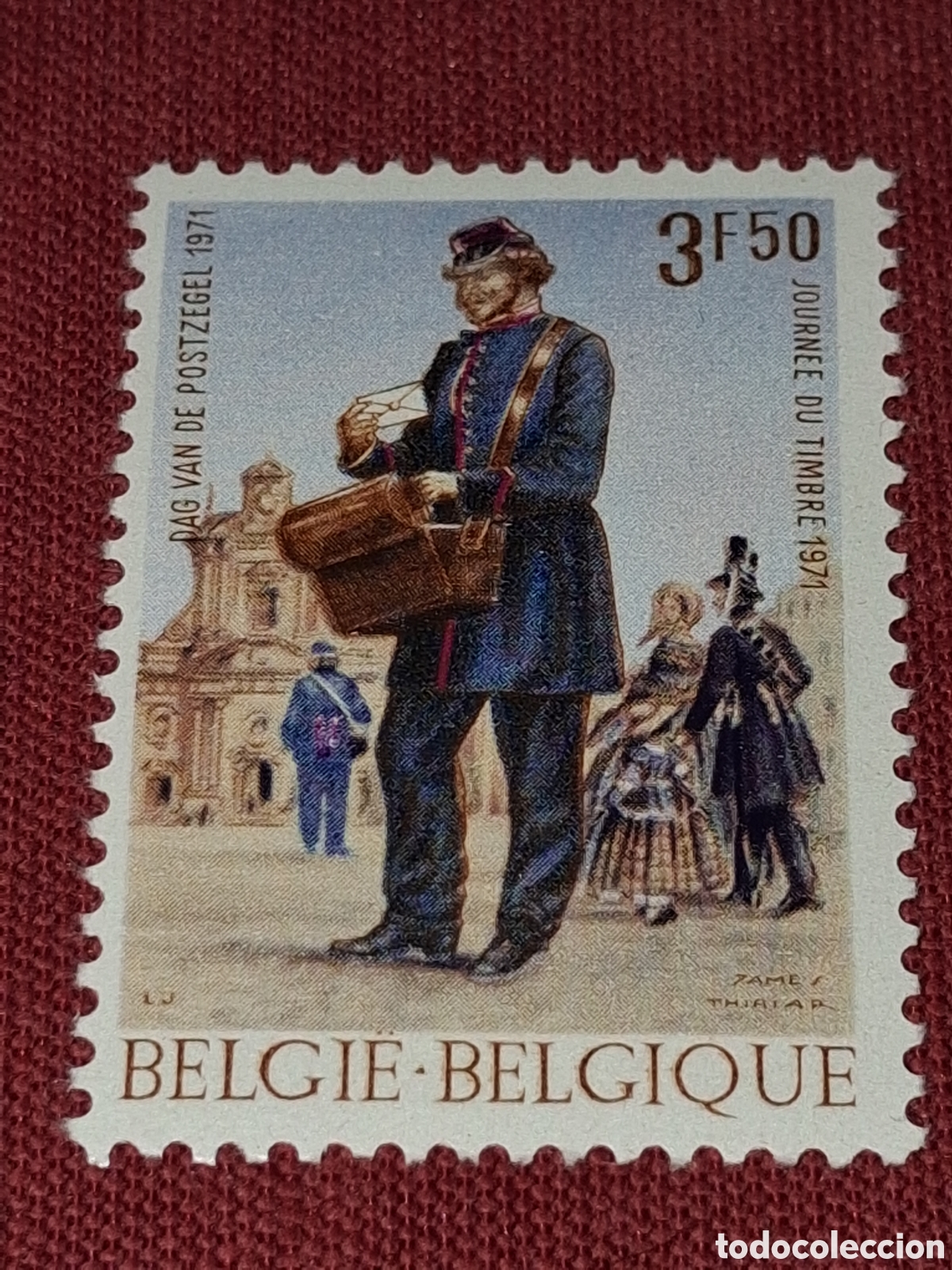 Sellos: Sello B&eacute;lgica nuevo 1971. D&iacute;a del sello. Historia. Traje tipico. Cartero. Uniforme. Cartera